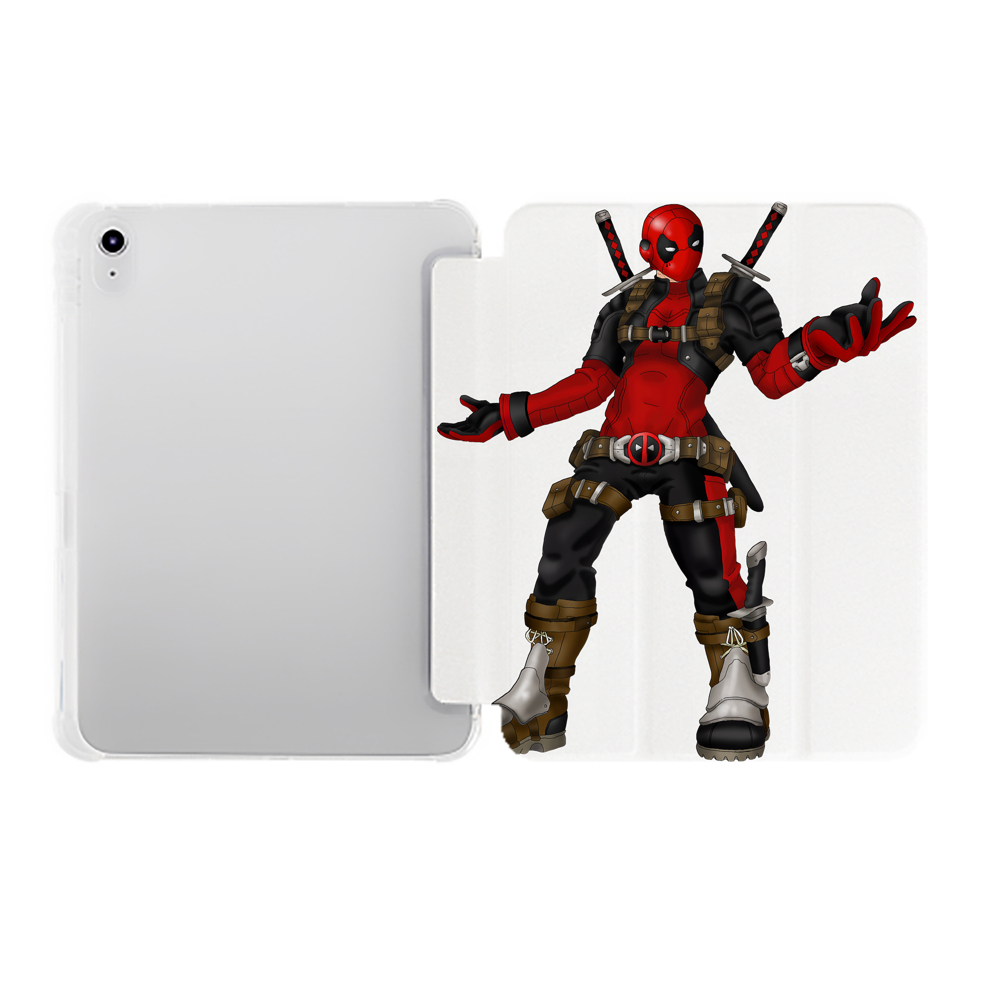 （画像用） Deadpool デッドプール IPad ケース ペン収納付き 三つ折りスタンド PUレザー×シリコン 対応機種9.5/10.5/10.9インチ
